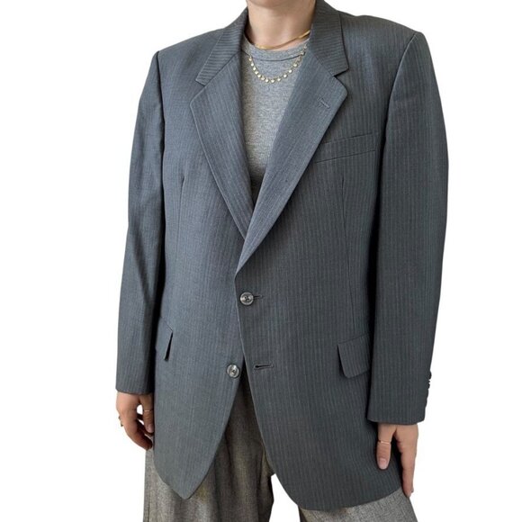 Vintage Christian Dior Gray Wool Pinstripe Oversized Blazer Sport Coat 44R - Picture 8 of 11